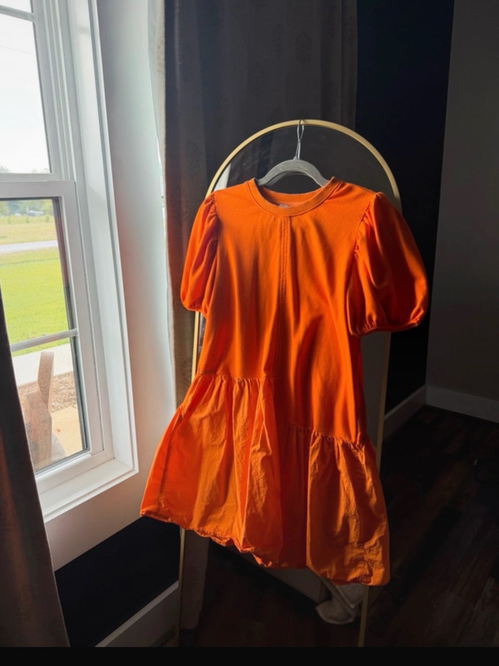 English Factory Orange Puff-Sleeve Midi Dress